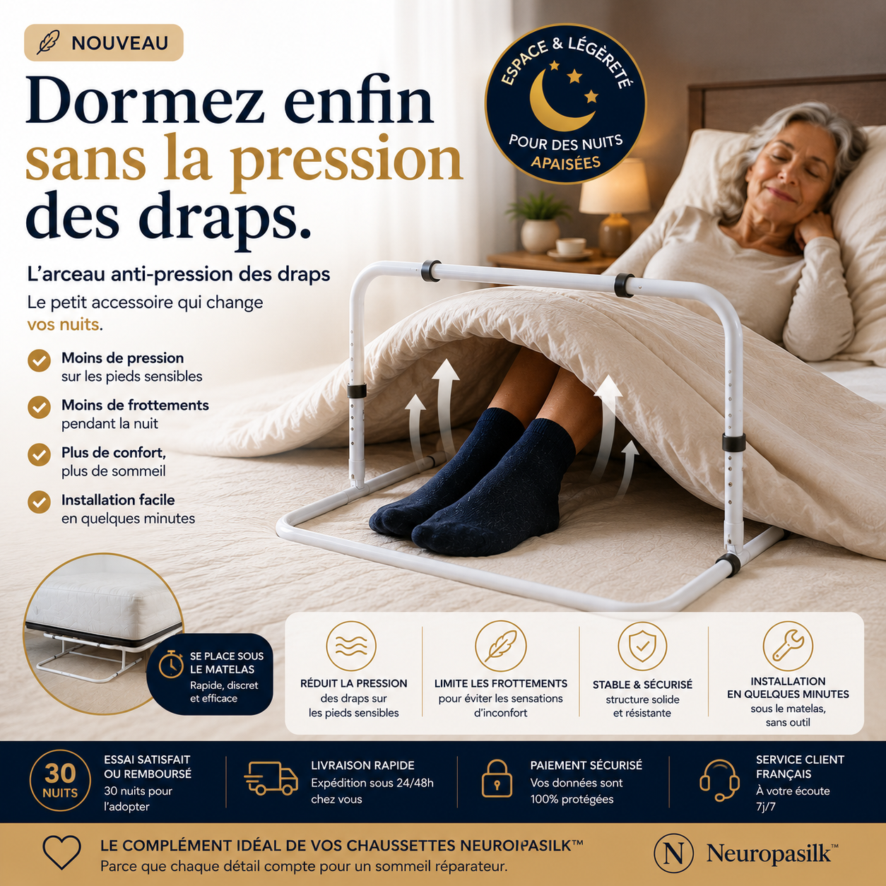 NeuropaSilk — Arceau Anti-Pression des Draps