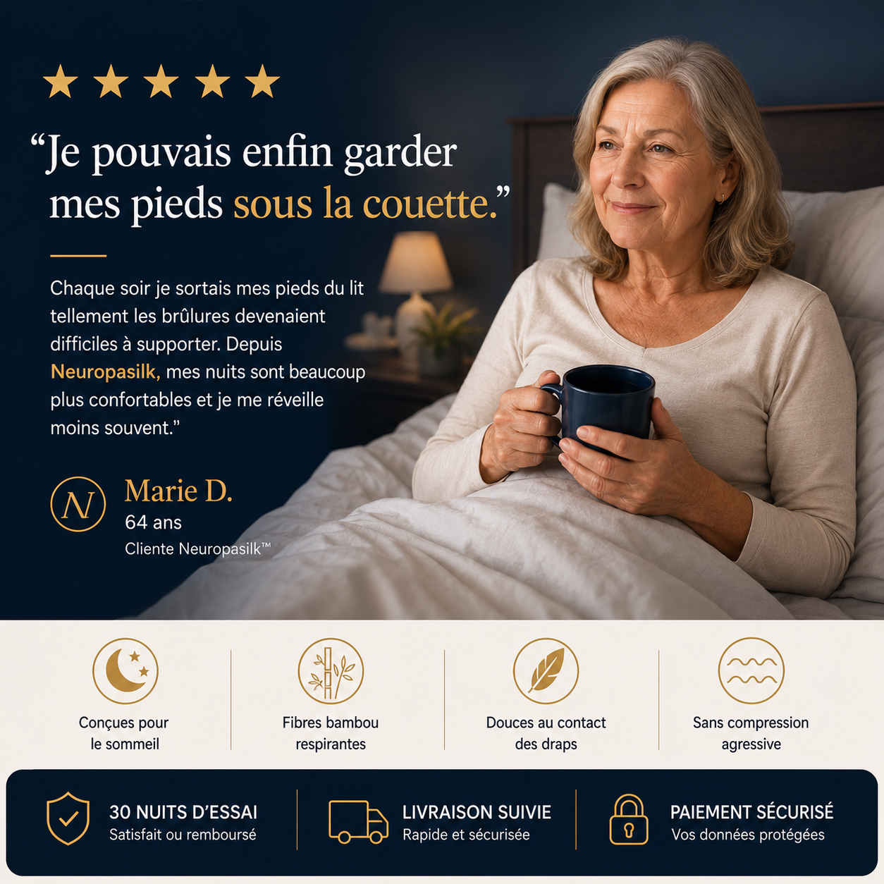 NeuropaSilk — Chaussettes Nuit Bambou | Pieds Sensibles